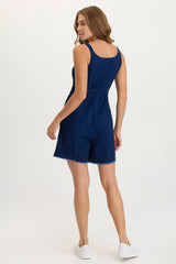 Sauni Indigo Twill/Jersey Adjustable Romper
