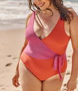 The Long Torso Perfect Wrap One Piece - Hibiscus & Grapefruit