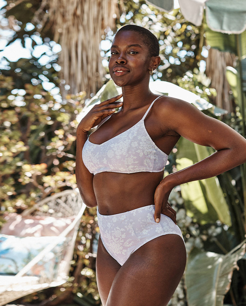 The Seamed High Leg High Rise Bottom - Vintage Floral in Lavender