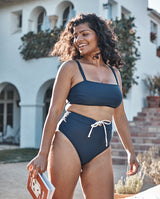 The Lace-Up High Leg High Rise Bikini Bottom - Deep Sea