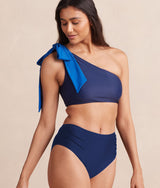 The Bow-Shoulder Ruched Sidestroke Bikini Top - Pacific & Deep Sea