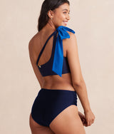 The Bow-Shoulder Ruched Sidestroke Bikini Top - Pacific & Deep Sea