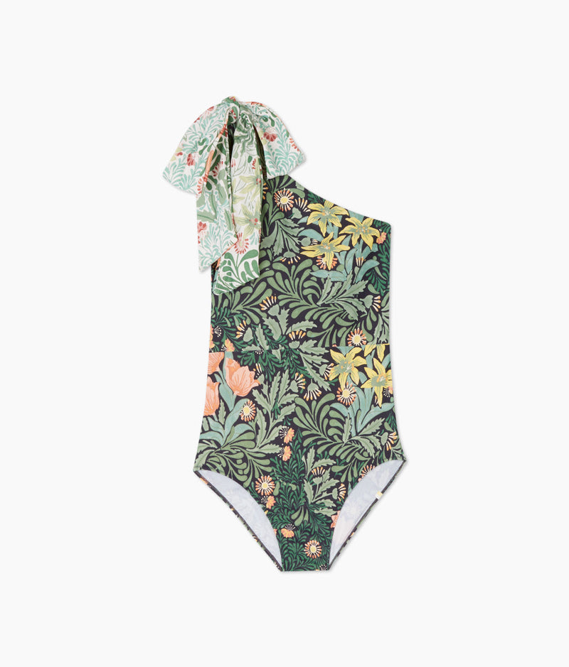 The Bow-Shoulder Ruched Sidestroke - Bower in Seaglass & Watermelon