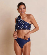 The Bow-Shoulder Ruched Sidestroke Bikini Top - in Polka Dot Deep Sea