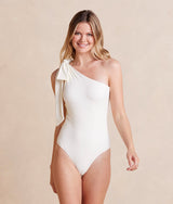 The Bow-Shoulder Ruched Sidestroke - White Sand