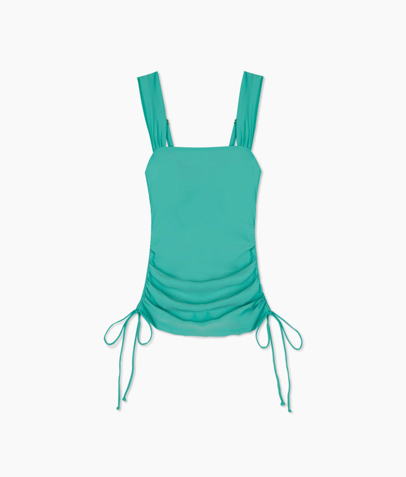 The Cinched Square Neck Tankini Top - Ocean Jade