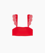 The Eyelet Ruffle Oasis Top - Lava
