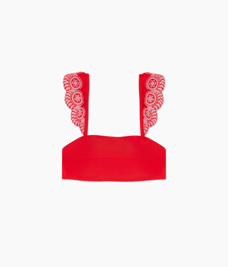 The Eyelet Ruffle Oasis Top - Lava