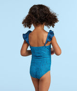 The Girls' Ruffle One Piece - Gingham in Calypso