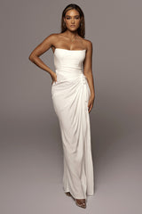 White Noelia Linen Slit Skirt