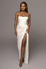 White Noelia Linen Slit Skirt