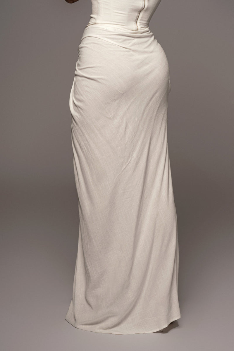 White Noelia Linen Slit Skirt