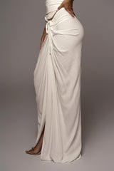 White Noelia Linen Slit Skirt
