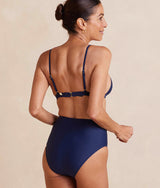 The Lace-Up High Leg High Rise Bikini Bottom - Deep Sea