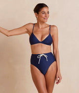 The Lace-Up High Leg High Rise Bikini Bottom - Deep Sea