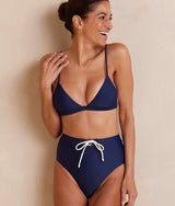 The Lace-Up High Leg High Rise Bikini Bottom - Deep Sea