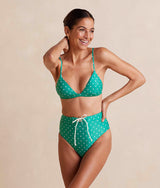 The Lace-Up High Leg High Rise Bikini Bottom - Seaglass Dot