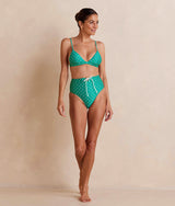 The Lace-Up High Leg High Rise Bikini Bottom - Seaglass Dot