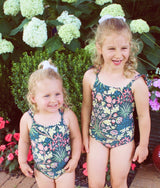 The Girls' Ruffle One Piece - Hyacinth in Sunburst & Teal