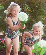The Girls' Ruffle One Piece - Hyacinth in Sunburst & Teal