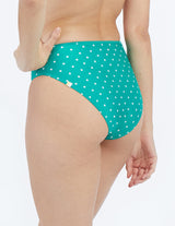The Limited-Edition High Leg Mid Rise Bikini Bottom - Seaglass Dot
