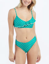 The Limited-Edition High Leg Mid Rise Bikini Bottom - Seaglass Dot