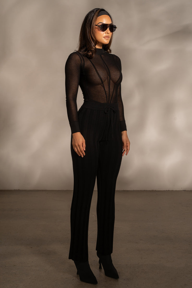 Black Darcey Ribbed Pants