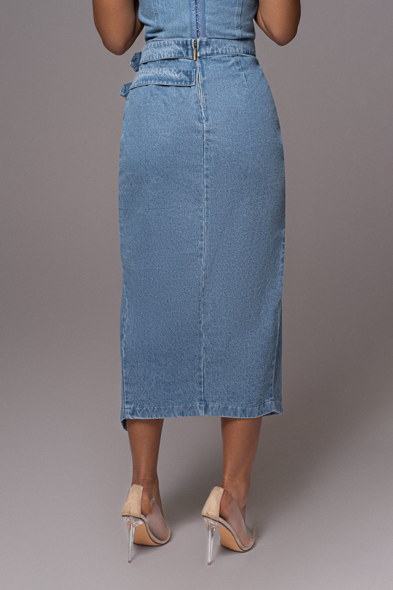 Medium Wash Gisele Denim Slit Skirt