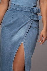 Medium Wash Gisele Denim Slit Skirt