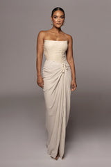 Natural Noelia Linen Slit Skirt