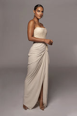 Natural Noelia Linen Slit Skirt