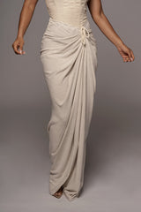 Natural Noelia Linen Slit Skirt