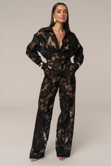 Black Organza Floral Pant