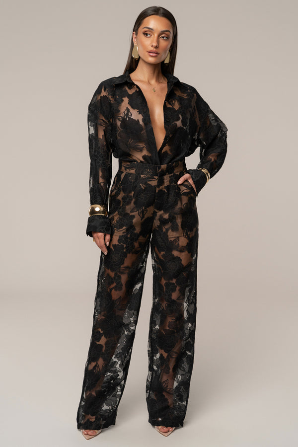 Black Organza Floral Pant