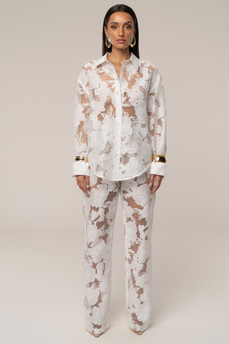 Ivory Organza Floral Pant