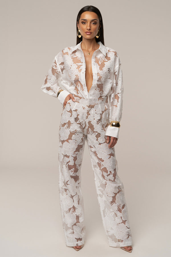 Ivory Organza Floral Pant