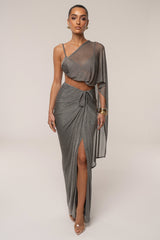 Silver Noelia Metallic Slit Skirt
