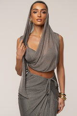 Silver Noelia Metallic Slit Skirt