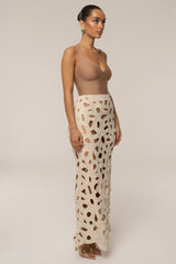 Ecru Coastal Breeze Crochet Maxi Skirt