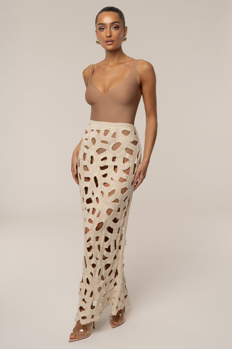 Ecru Coastal Breeze Crochet Maxi Skirt