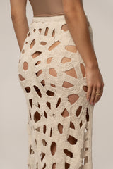 Ecru Coastal Breeze Crochet Maxi Skirt