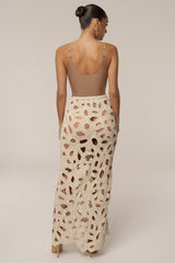 Ecru Coastal Breeze Crochet Maxi Skirt