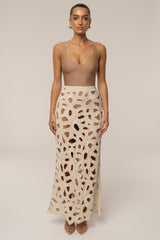 Ecru Coastal Breeze Crochet Maxi Skirt