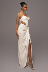 White Noelia Linen Slit Skirt