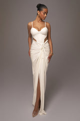 White Noelia Linen Slit Skirt