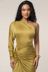 Lime Mira Drape Maxi Skirt