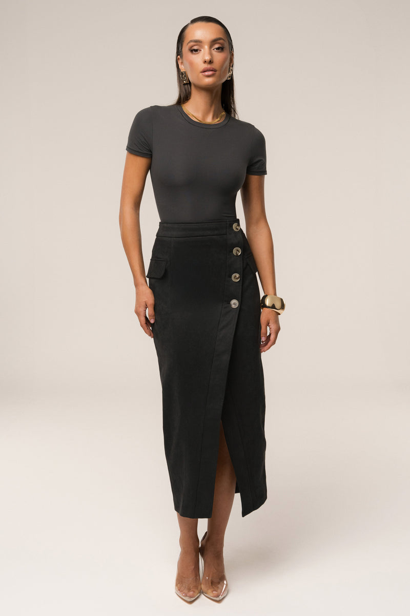 Black Audrey Suede Midi Skirt