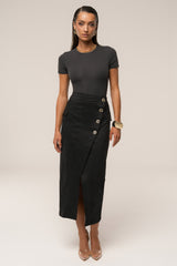 Black Audrey Suede Midi Skirt