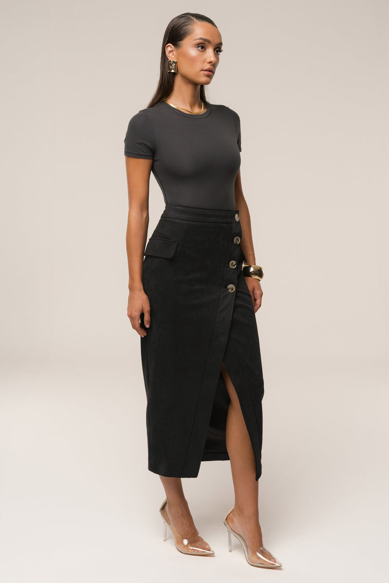 Black Audrey Suede Midi Skirt