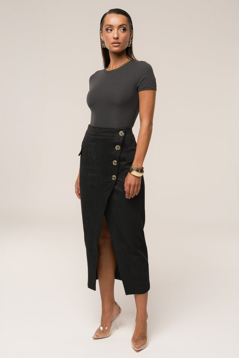 Black Audrey Suede Midi Skirt